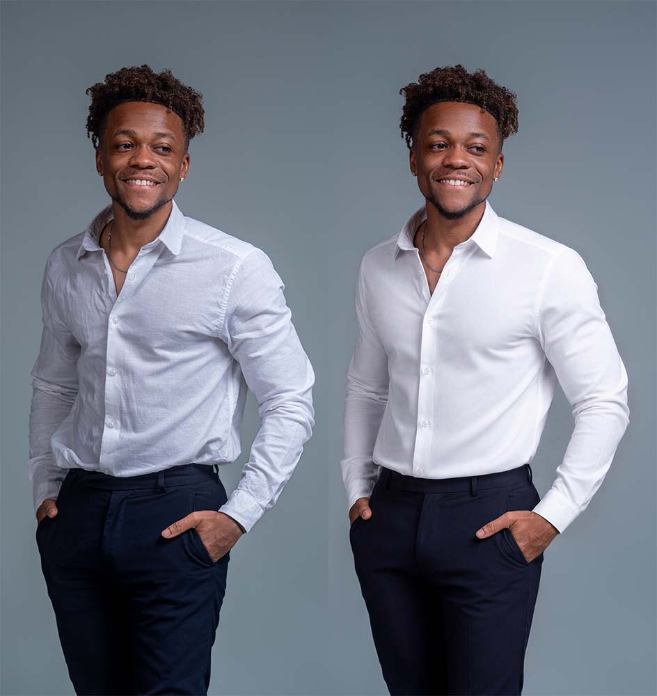 Before and after: clothing & fabric touch-ups and natural retouching by Headshot Hotshot